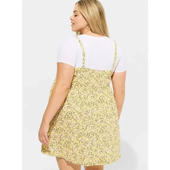 NWT Torrid Mini Challis Sleeveless Sundress Yellow Tinted Roses Size 4 4X 26 - Picture 4 of 6